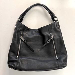 MICHAEL KORS Evie Large Black Pebbled Leather Shoulder Bag
